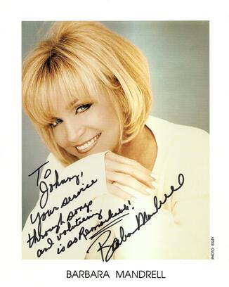 American country music singer Barbara Mandrell congratulated Johnny Prill on his volunteer work stating 